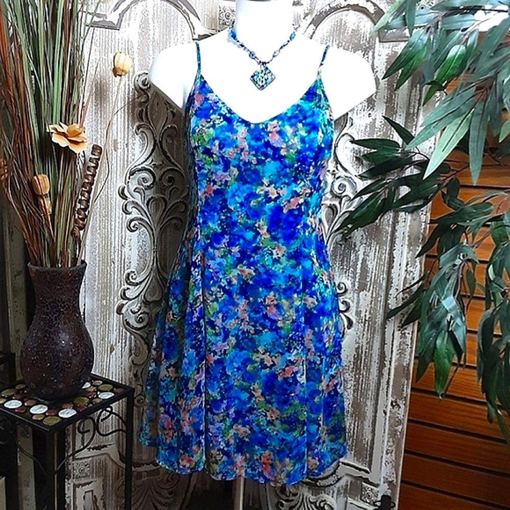 Lush Dress Watercolor Spaghetti Strap Low Back